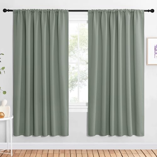 2 Panels Blackout Curtains (Greyish Green / 62"W x 72"L (Pack of 2))