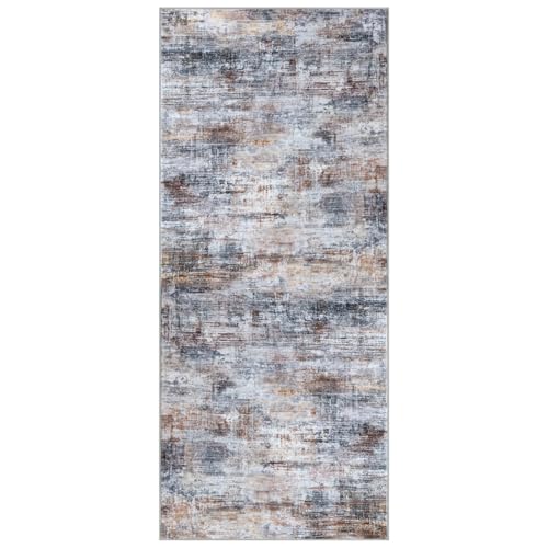 Abstract Runner Rug 3x7 Ft Washable Runners for Hallways (Orange/Brown/Grey / 3' x 7' (Rectangular))