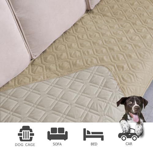Waterproof Dog Bed Cover Pet Blanket for Furniture Bed Couch Sofa Reversible (68x82 Inch (Pack of 1) / Beige+khaki)