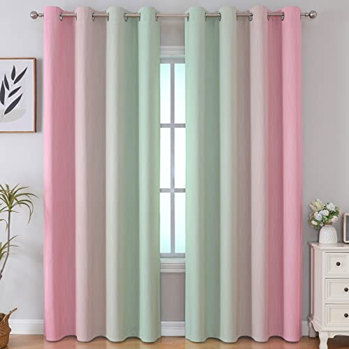 Sage Green and Pink Ombre Blackout Curtains for Bedroom (Sage and Pink / 52"W x 96"L (Pack of 2))