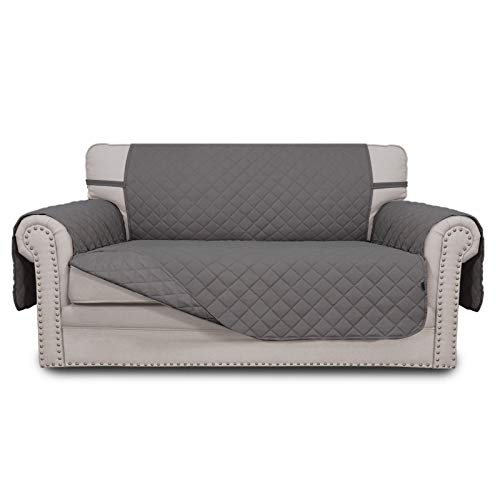 Reversible Loveseat Couch Cover for 2 Cushion Couch Sofa Cover for Dogs Water Resistant Furniture Protector with Foam Sticks Elastic Straps for Pet (Gray/Gray / Medium Loveseat)