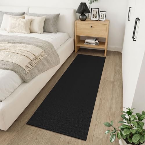 Runners for Hallways 2x6 ft Washable Kitchen Runner Non Slip Rubber Backed Hall Runners Cotton Entryway Runner Rugs Floor Carpet for Indoor Backdoor Bedroom Kitchen (Black/Dark Grey / 2' x 6' (Runner))