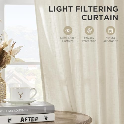 Linen Curtains for Living Room (Ivory on Linen / 52"W x 90"L (Pack of 2))