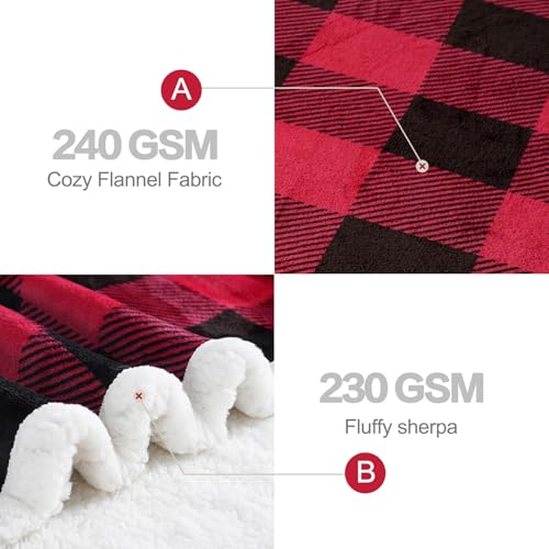 Sherpa Fleece Throw Blanket 80" x 90" Reversible Plush Fluffy Large Big Blanket Lattice Flannel Blankets for All Season Use (Red and Black / 80"*90")