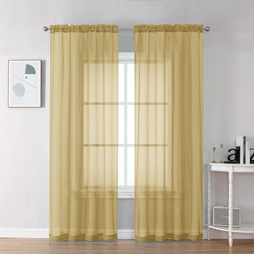 Gold Sheer Curtains 78 Inches Long 2 Panels Set for Living Room (Gold / 42"W x 78"L (Pack of 2))