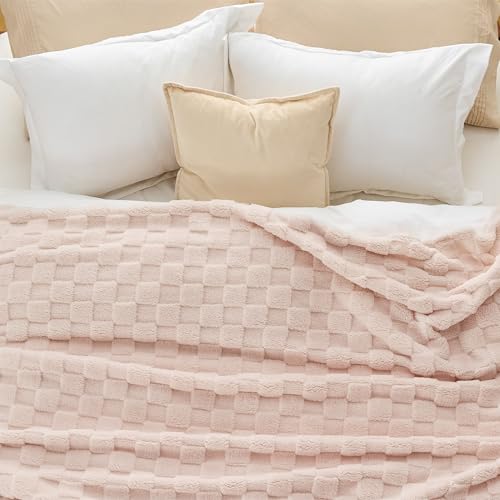Checkered Soft Fleece Full Blanket for Bed (Light Pink / Full (84" X 90"))
