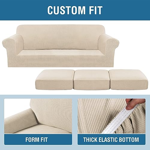 4 Piece Stretch Sofa Covers for 3 Cushion Couch Covers Furniture Slipcovers for Living Room (X-Large / Natural)
