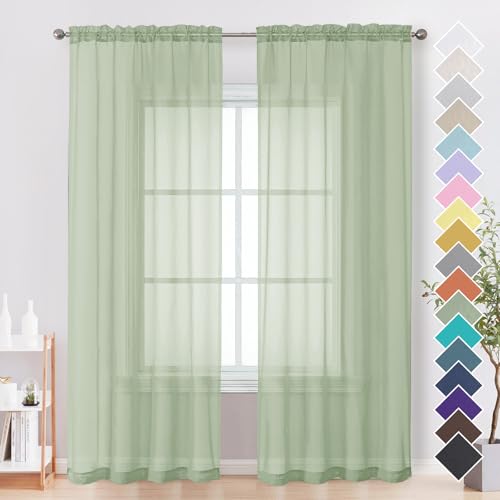 Light Green Sheer Curtains 96 Inches Long 2 Panels (Light Green / 42"W x 96"L (Pack of 2))