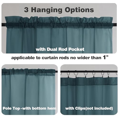Stone Blue Sheer Valances for Windows (Stone Blue / 42"W x 16"L (Pack of 2))