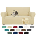 Super Stretch Couch Cover Love Seat Sofa Covers for Living Room Dogs Pet Friendly Furniture Protector Spandex Loveseat Slipcovers with Anti Slip Foam Sticks (Beige / Medium (57"-70"))