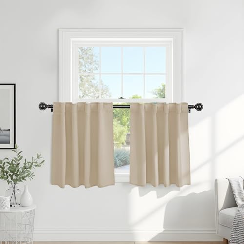 Thermal Insulated Small Window Curtains Short Drapes for Nursery Bathroom Kitchen Laundry RV Basement (Biscotti Beige / 29"W x 24"L (Pack of 2))