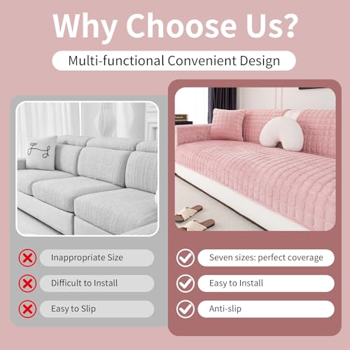 Sectional Velvet Couch Covers for 2 Seat (Pink / 1PC/35.4"x47.2"/2 Seats & Short "L" Part)