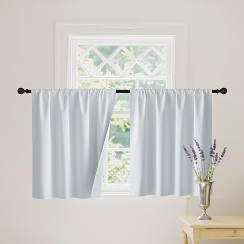 Short White 100% Blackout Curtains for Small Window (100% Blackout - White / 34"W x 36"L (Pack of 2))