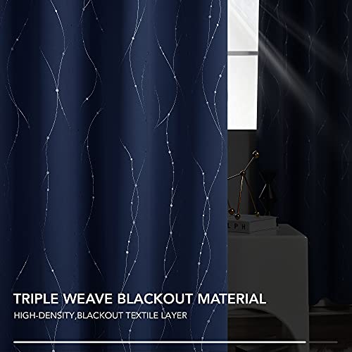 Living Room Curtains 54 Inches Long (Navy Blue/Wave Dots / 38"W x 54"L (Pack of 2))