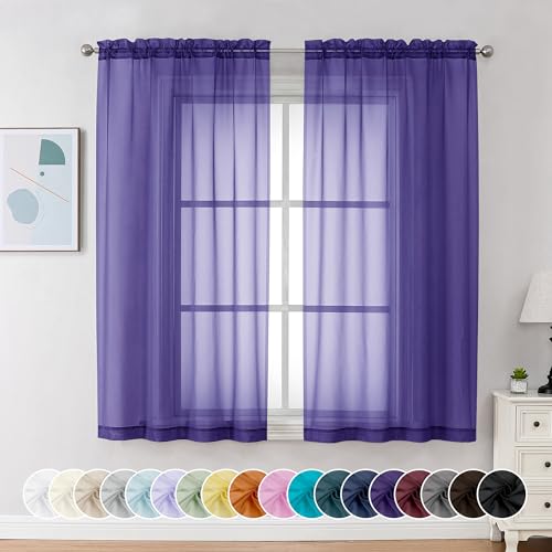 Sheer Curtains 63 Inch Length 2 Panels (Purple / 42"W x 63"L (Pack of 2))
