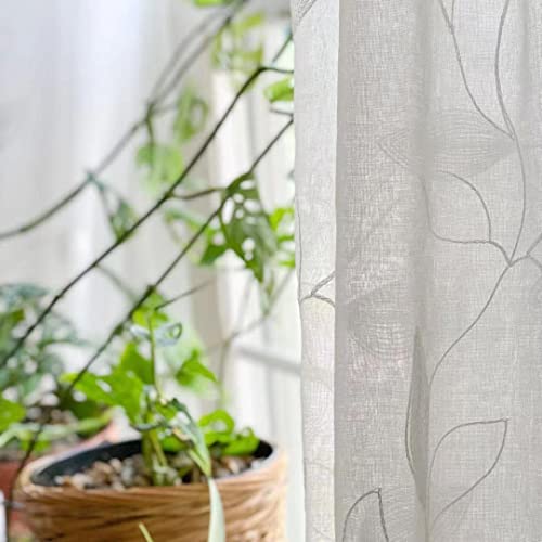 White Sheer Curtains Leaf Embroidered (52"W x 84"L (Pack of 2) / 4-white)