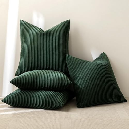 Soft Corduroy Decorative Throw Pillow Covers Army Green 18x18 (18" x 18" (Pack of 4) / Army Green)