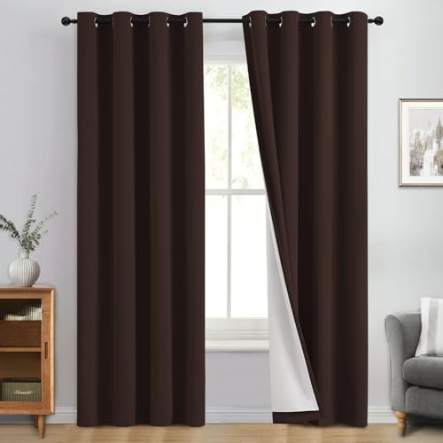Brown 100% Blackout Curtain Panels 84 inches (50"W x 84"L (Pack of 2) / Brown With White Backing)