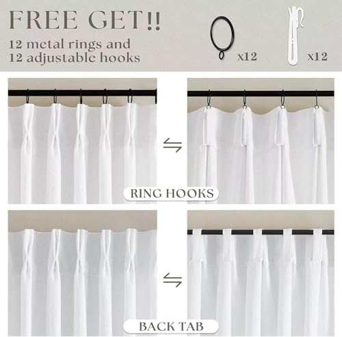 Snow White Pinch Pleat Semi Sheer Linen Curtains W70xL102 1 Panel (Snow White / 70"W x 102"L (Pack of 1))