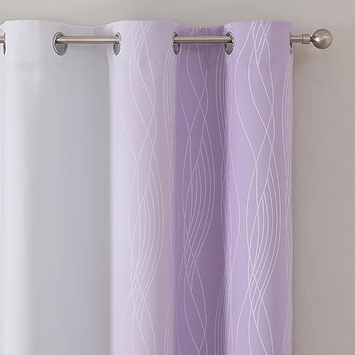 Lilac and Greyish White Ombre Blackout Curtains for Bedroom 63 Inch Long (Lilac and Greyish White / 42"W x 63"L (Pack of 2))