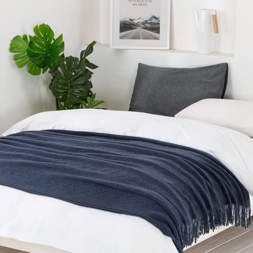 Navy Throw Blanket 50x60 Inch Boho Knitted Soft Throw Sofa Blanket (Navy / 50"x60")