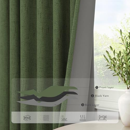 Ptialk Elegant Blackout Curtains for Living Room Eclectic Moody Dark Olive Green Linen Curtains 72 Inch Length 2 Panels Set Long Drapes for Closet Cover Back Tab Rod Pocket Hunter Green 52x72 (Olive Green / 52"W x 72"L (Pack of 2))