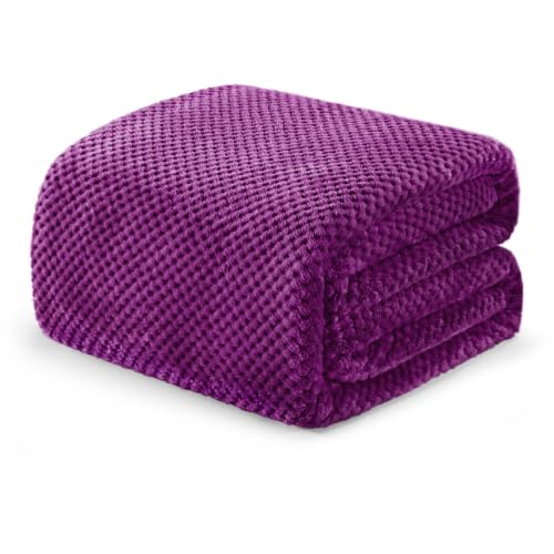 Large Waffle Fleece Throw Blanket for Couch (Purple / 50x70 in)