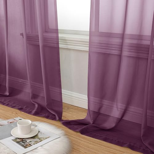 Plum Purple Sheer Curtains 84 Inches Long 2 Panels (40"W x 84"L (Pack of 2) / Plum)