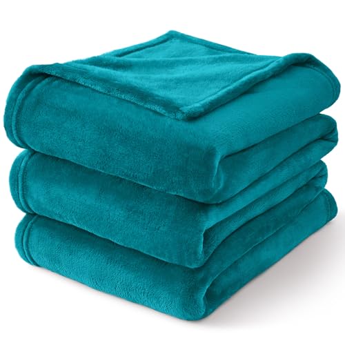 Fleece Blanket Soft Plush Queen Size Bed Blanket Teal Blue 90"x90" (Teal Blue / Queen(90"x90"))
