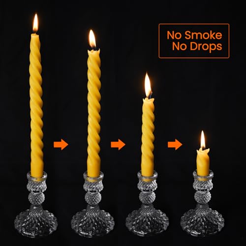 2PCS 10 Inch Pure Beeswax Spiral Taper Candles (Natural Raw / 10")