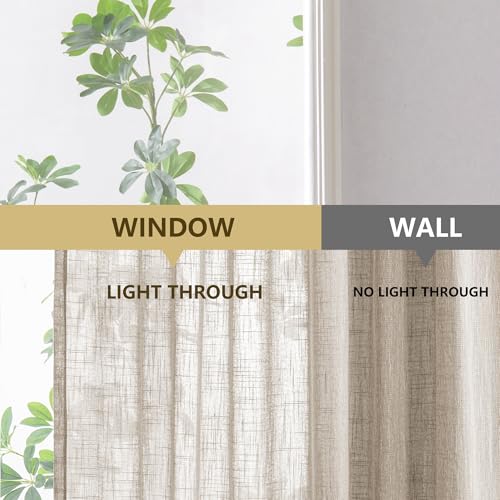 Oatmeal French Door Curtains for Door Window 40 Inch Length 2 Panels Short Semi Sheer Light Filtering Curtain for Glass Small Window Drapes Rod Pocket for Bedroom Bathroom (26"W x 40"L (Pack of 2) / Taupe)