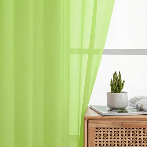 Sheer Curtains 84 Inches Long 2 Panels Set for Bedroom Living Room (Lime / 42"W x 84"L (Pack of 2))
