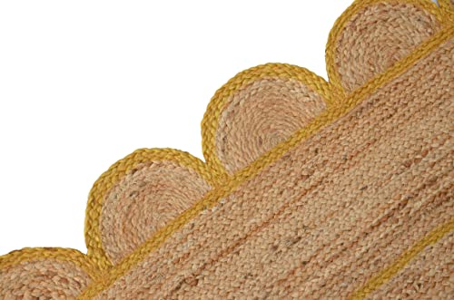Scallop Pattern Jute Bohemian Area Rug (10'x14' (Rectangular) / Yellow)