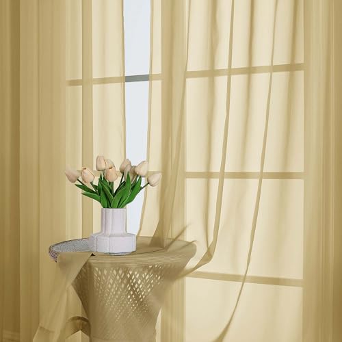Sheer Gold Curtains 108 Inches Long for Living Room Bedroom 2 Panels Set (Gold / 59"W x 108"L (Pack of 2))