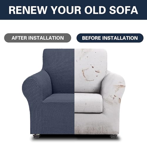 2026 New Stretch Chair Sofa Slipcovers Couch Cover for 1 Seater Furniture Protector Sofa Covers with Elastic Bottom Jacquard Fabric Small Checks for Pets (Charcoal / Chair)