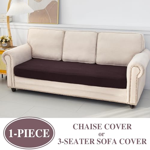 Couch Cushion Cover Chaise Lounge Cover Washable Separate Seat Chaise Couch Cover Stretch Sectional Sofa Slipcover (Brown / Chaise Cover)