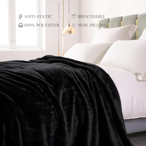 Fuzzy Plush Fleece Bed Blanket Queen Size (Black / 90x90 IN)
