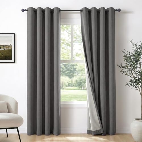 100% Blackout Linen Curtains 63 Inch Long 2 Panels Set (Graphite | Dark Gray / 50"W x 63"L (Pack of 2))