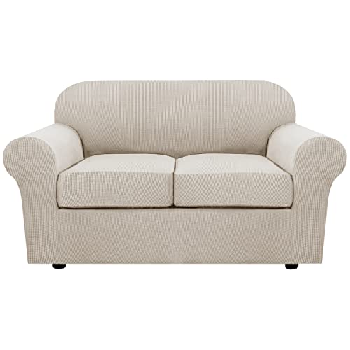 3 Piece Stretch Sofa Covers for 2 Cushion Loveseat Couch Covers for Living Room Furniture Cover (Medium / Island Fossi)