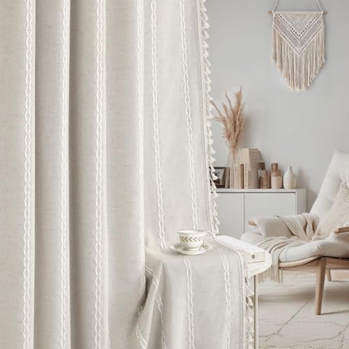 80% Boho Blackout Curtains 96 Inch Linen Blend Drapes 2 Panels (Greige / 52"W x 96"L (Pack of 2))