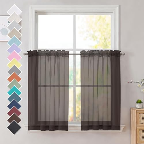 Brown Sheer Curtains 36 inches Long (Chocolate / 42"W x 36"L (Pack of 2))