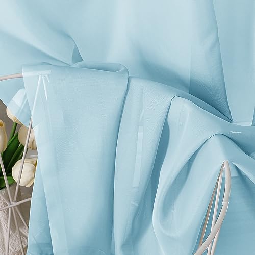 2 Pack Basic Sky Blue Sheer Curtain Drapes 63 Inch Length 2 Panels for Living Room (40"W x 63"L (Pack of 2) / Sky Blue)