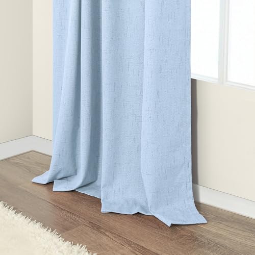 Light Blue Black Out Curtains 96 Inches Long for Living Room 100% Blackout Linen Textured Thermal Window Treatments Grand Millenial Curtain Drapes for Bedroom Modern Farmhouse Decor 96 Length 2 Panels (Light Blue / 52"W x 96"L (Pack of 2))