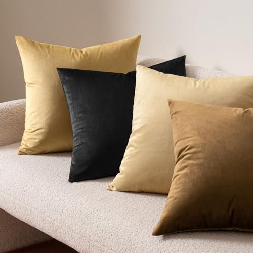 Velvet Throw Pillow Covers 12x12 Inch Pack of 2 Black (12" x 12" (Pack of 2) / Black)