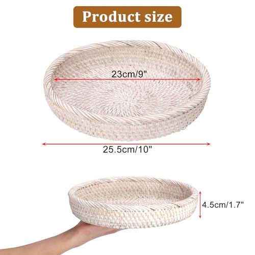 Key Basket Bowl for Entryway 10" Round Woven Wicker Serving Tray (Medium, 9.9" / Whitewash)