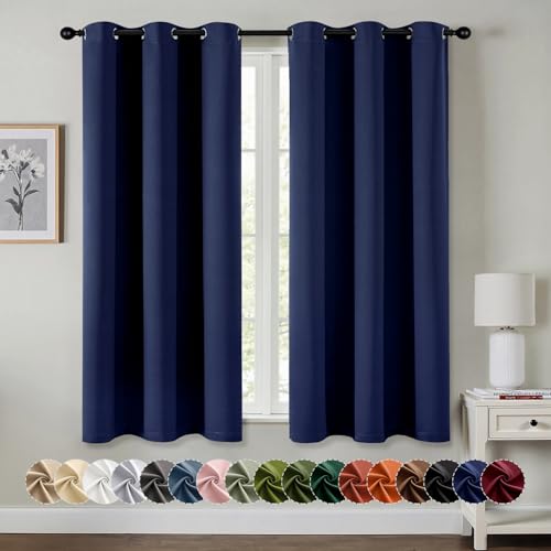 Blackout Curtains for Bedroom 2 Panels 40 x 50 Inch Long Navy Blue (Navy Blue / 40"W x 50"L (Pack of 2))