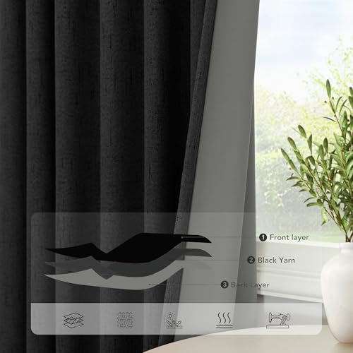 72 Inch Blackout Curtains for Living Room 2 Panel Burg Complete Black Out Thermal Insulated Darkening Back Tab Pleated Lightweight Noise Reducing Saver Energy Saving Long Curtain for Bedroom 72 Length (Black / 52"W x 72"L (Pack of 2))