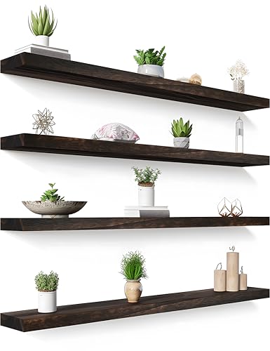 48 Inch Floating Shelves for Wall Rustic Brown Wood Wall Shelves for Bedroom Set of 4 (48 inch / Rustic Brown)