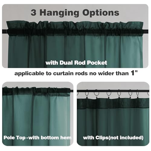 Sheer Hunter Green Kitchen Tier Curtains 24 Inch Length Set (Hunter Green / 42"W x 24"L (Pack of 2))