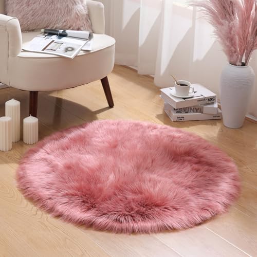 Ashler Faux Fur Rug (3 x 3 ft / C-blush Pink)